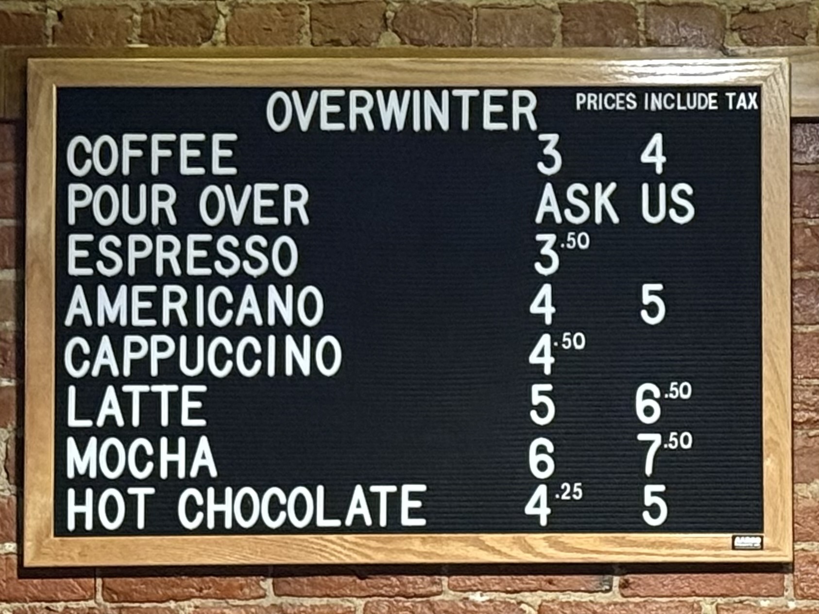 overwinter coffee menu